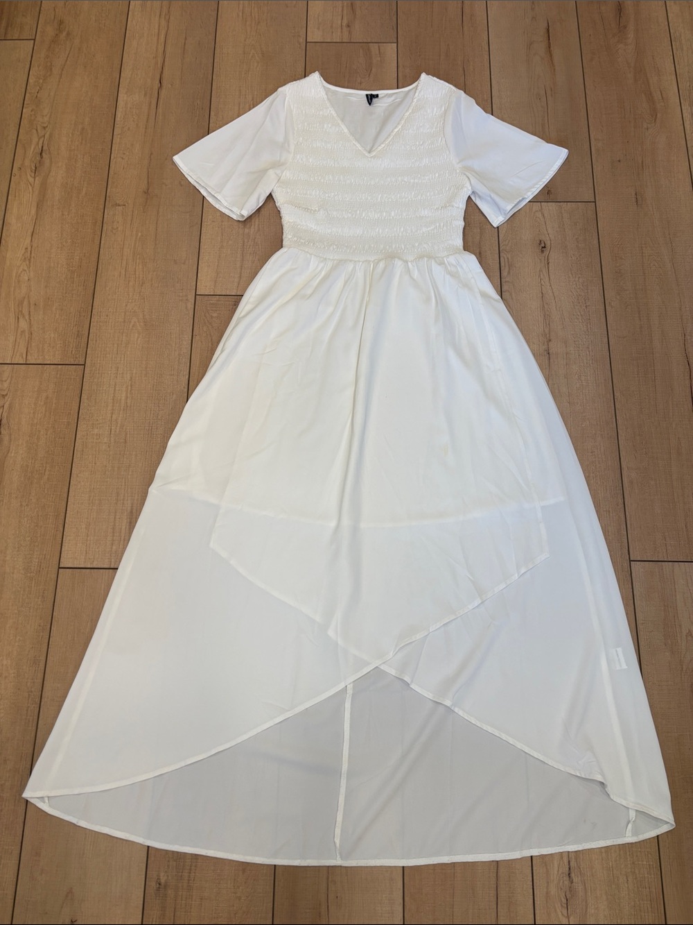 White V-Neck High-Low Dress